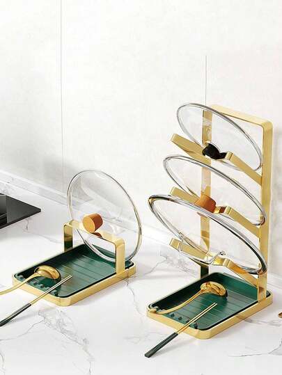 1pc Multi-Layer Pot Lid Rack, Countertop Cookware Organizer Holder, Lightweight Elegant Iron Dish Drainer Rack
