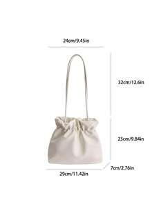 1 Peça Bolsa Tote de Cor Sólida de PU para Mulheres, de Grande Capacidade, Design Plissado Minimalista e Elegante, Adequada para Ir e Vir do Trabalho, Escritório, Compras, Presente - Bege - Visão 3