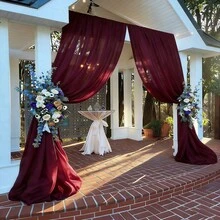 1pc, 10m/16m/30m/50m Burgundy Chiffon Wedding Arch Decor, Transparent Chiffon, Polyester Material, Solid Burgundy Color, Suitable For Wedding Arch, Aisle, Bridal Shower, Chair Back Decor, Ceiling, Banquet, Ceremony, Outdoor Garden Birthday & Anniversary Party, Wedding Decoration, Party Backdrop And Holiday Decor. - View 10