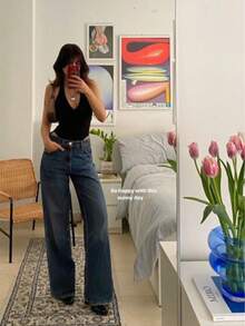 New Women Straight Leg Jeans, Loose Fit Casual Street Style Brand Relaxed Fit Jeans, Women Denim Pants And Clothing - Medium Wash - View 5