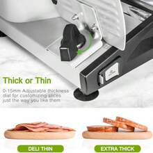 rebanadora eléctrica, rebanadora de jamón, hoja de acero inoxidable, grosor de ajuste de 0 a 15 mm para jamones, embutidos, panes, carnes, etc. potencia de 110 Watts, cuchilla de disco de 19 cm de diámetro - Tipo de Enchufe A USA (110-127V) - Ver 3