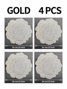 1/4/6/8/12pcs Gold Flower Shaped PVC Placemats, Washable, Easy To Clean, Wipe-Clean, Non-Slip, Holiday Wedding Party Dining Table Mats, Valentine's Day Room Decor Home Accessories - Gold - View 13