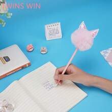 3/6pcs Glitter Liquid Quicksand Cat Ear Pom Pom Ballpoint Pens, Smooth Writing, Flowing Ink, Smudge-Proof, Quick-Drying, Suitable For Journaling, Note-Taking, Office And School - Cat Ear Ballpoint Pen - View 4