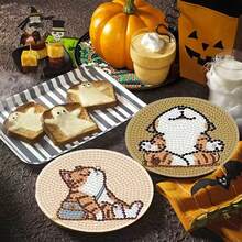 8pcs/Set Cat Pattern Diamond Painting Coaster Set, Sparkling Rhinestone Heat-Resistant Drink Coasters With Holders, DIY Coasters Suitable For Beginners And Adults, Artificial Diamond Art Craft Supplies Gift, 1 Set Of 8pcs, 70 Sets Of 560pcs - Multicolor - View 3