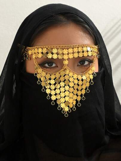 1pc Vintage Luxurious Copper Plated Gold Flower & Demon Wing Pendant Veil, Suitable For Women's Party, Banquet, Ball Jewelry