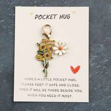 1件/5件装花束钥匙扣套装，附赠口袋拥抱卡，樱花和牡丹吊坠可爱花朵钥匙扣套装，向日葵钥匙扣，创意情侣礼物，可爱包包和拉链配件，生日，派对，教师节，感谢礼物。 - 彩色 - 查看 5