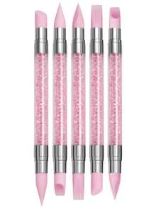 5支装粉色美甲雕塑笔，双头硅胶美甲工具，亚克力手柄美甲笔，水钻美甲雕刻笔，家用及美甲沙龙美甲工具 - 彩色 - 查看 7