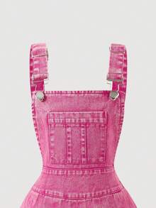 Tween GirlsDenim Suspender Dress, New Summer Fashion Y2K Millennium Style Fuchsia Pleated Jumpsuit Dress - Hot Pink - View 5