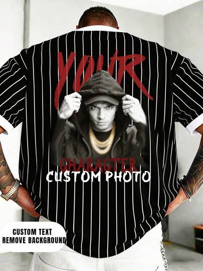 Customized Photo/Text/Logo Printed Men's Black T-Shirt, Personalized Gift For Valentine's Day, Birthday, Anniversary, Company Team Building, Independence Day, Party Outfit