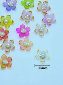 50pcs 25mm Gold Rimmed Rhinestone Flower Appliques, DIY For Jewelry, Shoes, Clothing, Bags, Gifts - Pearl White - View 3