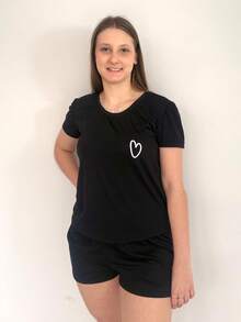 Pijama Curto M Franzida Preto BF002 - Preto - Visão 2