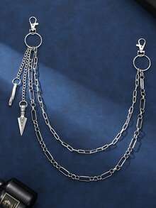 1pc Retro Personalized Minimalist Street Hip-Hop Style Versatile Metal Double-Layer Waist Chain Arrow Pendant, Unisex Gift - Multi-layer Trouser Chain - View 6