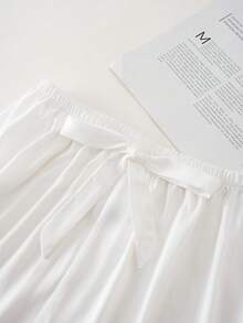 2pcs White Women Striped Embroidered Silk Pajama Set, Lapel Long Sleeve Sleepwear - 白色 - 查看 9