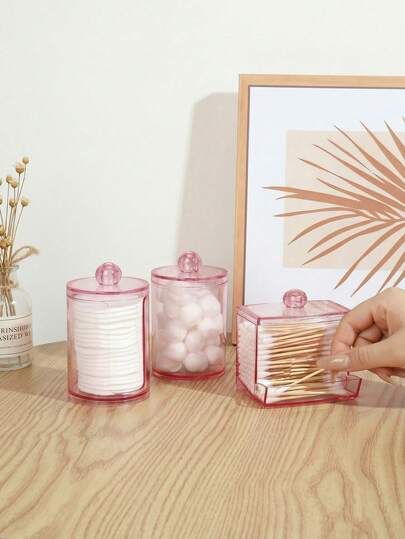 3M Pink Cotton Swab Holder Bathroom Organizer, 10/12 Oz Large Capacity Cotton Ball Organizer, Pharmacist Jar Organizer, For Storing Cotton Swabs, Cotton Pads, Dental Floss Picks, Etc.