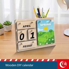 1pc Elegant Wooden Calendar, DIY Assembly Home Decor Calendar, Erasable And Changeable Month, Date And Weekday Blocks, Perfect Holiday Gift, Ideal For Desktop Decor Or Schedule Management, Office Desk Accessory - A - View 5