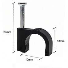 100pcs Steel Nail Cable Clips, Round Cable Management Clips 10mm - For Electrical, Ethernet, Dish Wire & Coax Cable (Black) - A - View 3