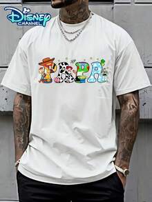 Authorized By Disney, Disney Toy Story PAPA Printed T-Shirt With Heavy Cotton Loose Men's Short Sleeves Is A Must-Have Item In Summer And A Gift For Disney Couples. - 白色 - 查看 1