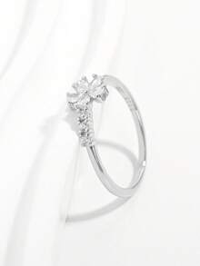 1pc Elegant Fashion Exquisite Shiny Classic 925 Silver Cubic Zirconia Flower Design Ring, Ideal Gift For Women For Date, Party, Daily Wear - Silver - View 4