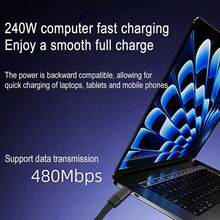 Oozcc 240W 弯头 180° 快充可折叠手机支架，PD 数据线尼龙材质，支持数据同步，适用于 17、POCO、Tesl 等手机 - 黑色 - 查看 6