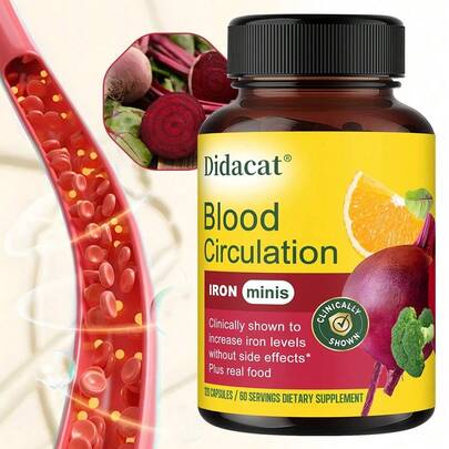 Bunkell Blood Circulation - Contains 100 Mg Beetroot, Folic Acid, Broccoli, Vitamin C, B12 - 120 Capsules