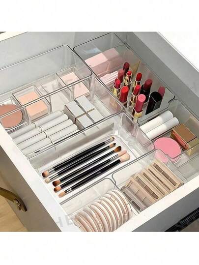 8/4 قطعة مجموعة منظم مستحضرات التجميل، صندوق تخزين بطراز الدرج، حامل فرش المكياج، منظم مكتبي، رف زجاجات العطور، حامل القرطاسية، هدية عودة إلى المدرسة لطاولة الزينة والخزانة والغرفة والمكتب - متعدد الأقسام، موفر للمساحة، خالي من الفوضى، أنيق، مدمج، حل تخزين متعدد الاستخدامات لمستحضرات التجميل والعناية بالبشرة والعطور والفرش والأقلام والأقلام والمستلزمات المكتبية والمجوهرات والاكسسوارات، فكرة هدية مثالية للطلاب ومنظمي المنزل