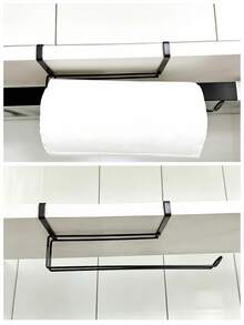 1pc Black Kitchen Paper Towel Holder, Cabinet Mounted Foil/Cling Wrap Dispenser - B-Black - View 5