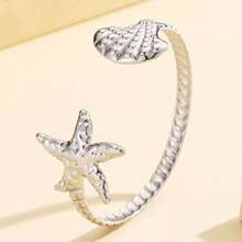 Women's Fashion Ocean Style Shell & Starfish Open Bangle Bracelet - Multicolor - View 3