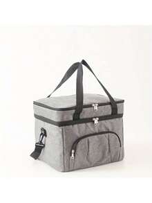 Túi đựng đồ ăn trưa hai lớp đa năng dành cho nam nữ, dung tích lớn, thích hợp mang đi du lịch hoặc dã ngoại, có dây đeo vai. - Màu Xám nhạt - Xem 8