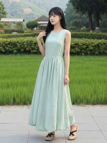 Y6Y 法式新款夏季女式绿色休闲无袖中长连衣裙 - 綠色 - 查看 6