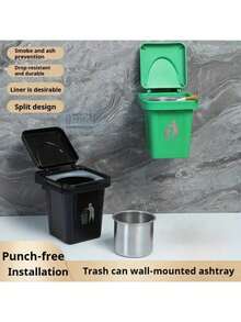 1个不锈钢壁挂式带盖烟灰缸，悬挂式垃圾桶造型，防飞灰，创意装饰，适用于家居浴室、客厅、卧室、办公室、厨房、卫生间，节日礼物 - 新款 - 查看 4