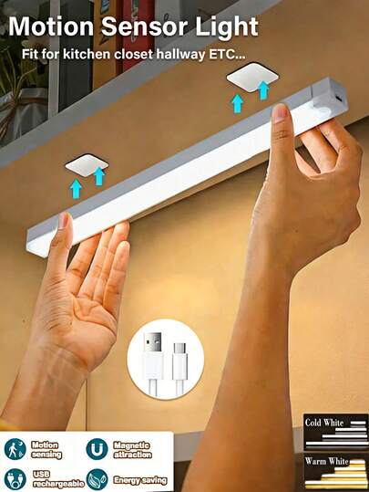 1 đèn LED cảm biến chuyển động, đèn tủ quần áo không dây 10/20/30/50cm, đèn ngủ sạc được dùng cho phòng ngủ, nhà bếp, tủ quần áo, cầu thang, hành lang, trang trí.