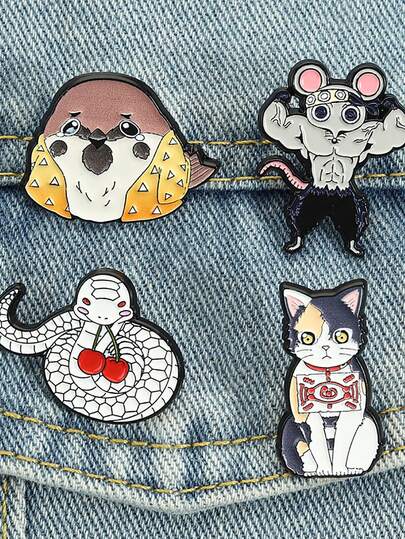 QIHOO 1PC Chibi Animal Emalia Pin - Kawaii Anime Broszki Do Kurtek Jeansowych