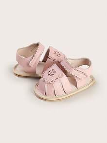 夏季3-6-9-12个月女童学步鞋 0-1岁 软橡胶鞋底 婴儿防翻透气凉鞋 - 粉色 - 查看 6