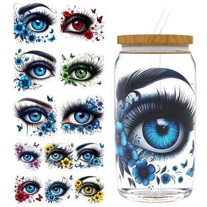  XRTHGS 12件/套 UV DTF 杯贴式自粘贴纸，适用于咖啡杯、水瓶、家居装饰、笔记本电脑和冰箱 DIY 手工艺品（不含玻璃杯）