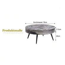 Round Coffee Table, 70 Cm Diameter, Textured Grey Marble Top (MDF), Black Metal Legs. Minimalist Design, Ideal For Living Rooms And Small Spaces. - Grey - View 8