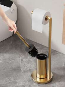 [Stainless Steel Toilet Paper Holder] 1pc Dual-Rod Folding Modern Stainless Steel Freestanding Toilet Paper Holder - Over The Tank Bathroom Tissue Roll Dispenser For Kitchen And Home Use - Multicolor - View 4