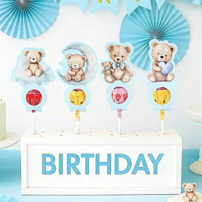 1 Bộ Trang Trí Bánh Sinh Nhật Hình Gấu Bông, Vật Trang Trí Trung Tâm Bàn Tiệc Trẻ Em, Trang Trí Tiệc Sinh Nhật Em Bé, Đồ Dùng Tiệc Sinh Nhật 1 Tuổi, Trang Trí Bánh Hình Gấu Bông Màu Pastel