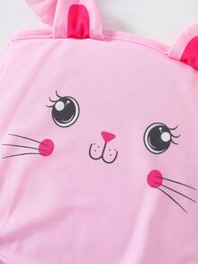 Girls' Pink Cute Bunny Print One-Piece Swimsuit - 淺粉色 - 查看 3