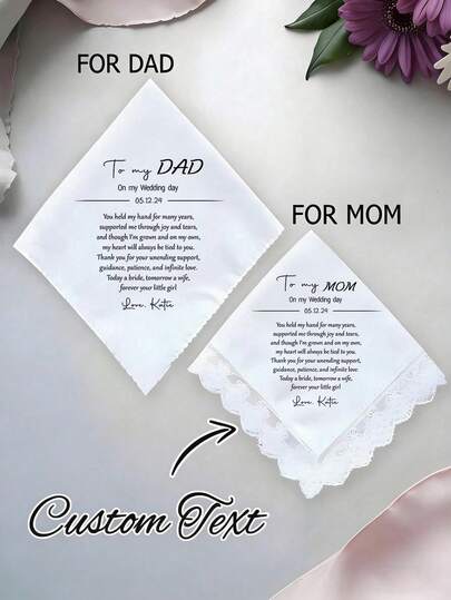 Customized Letter Pattern Wedding Handkerchief, Perfect Gift For Bride's Tears Of Happiness On Wedding Day. Also Suitable For Wedding Party, Bachelorette Party, Graduation Gift, And Mother's Day Gift