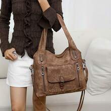 Women's Retro Tote Bag With Detachable Strap – Shoulder Bag For Everyday Use & Work, Zipper, Soft Material, /Blue/, Versatile For Casual Or Professional Use - 黑色 - 查看 6