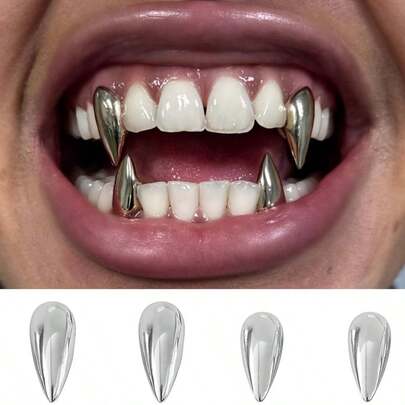1 Pair Copper Fang Teeth Vampire Cosplay Props, Unisex Novelty Accessories For April Fools Day