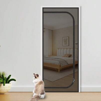 Anti-Cat Door Curtain, Thickened Mesh Pet Barrier, No Drill Easy Install Screen Door To Keep Cats In & Bugs Out
