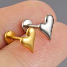 1pc ASTM F136 Titanium 16/18G Asymmetric Heart-Shaped Cartilage Tragus Labret Lip Stud Earring Helix Conch Flat Back Threadless/ Internal Thread Stud Piercing Jewelry For Women Men - Heart-shaped - View 2
