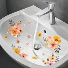 1件 30*30cm 水彩花卉浴室洗手盆貼紙，春季粉色與黃色花朵貼花，防水可移除自黏裝飾，適用於廚房水槽、浴室洗臉盆與檯面 - MK33056 - 查看 1