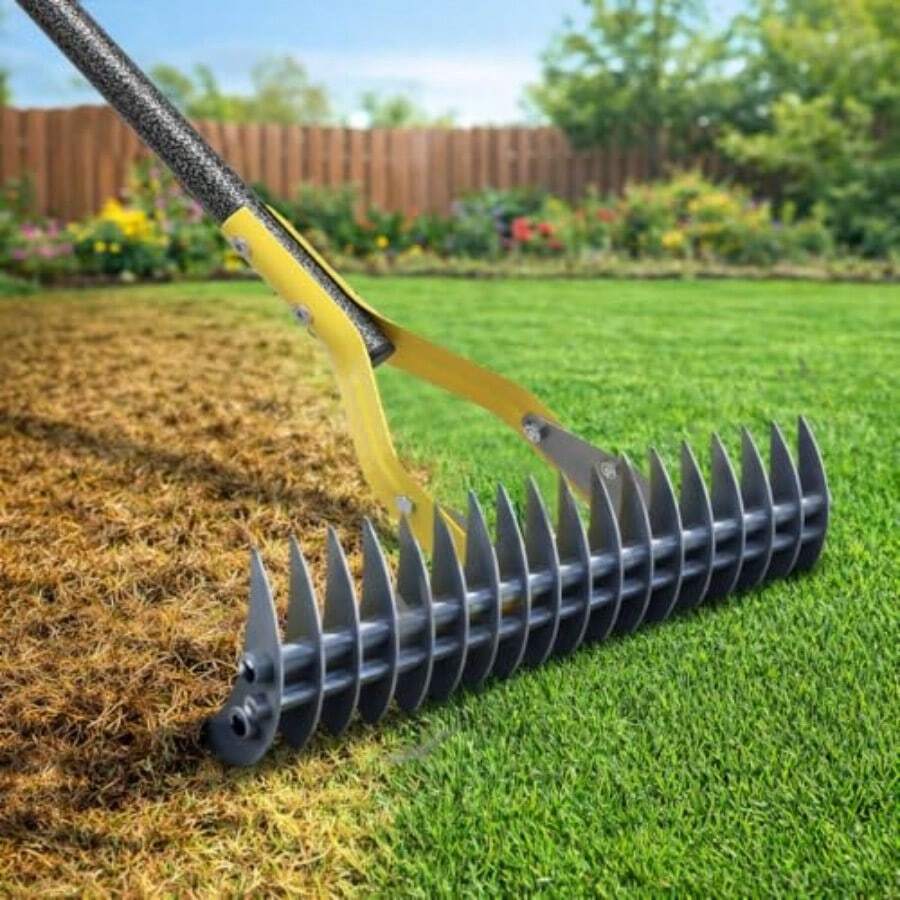 Thatch Rake For Lawn178cm Adjustable Lawn Thatching Rake For Garden Care Loosening Soil Raking Tools Heavy Duty Dethatcher With 38cm Wide Sharp Dethatching Blade For Dead Grass Removal Yard Cleaning  Vff - Black - View 1