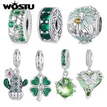 WOSTU 1pc 925 Sterling Silver Four-Leaf Clover Round Clasp, Bee & Daisy Pendant Beads, Green Cactus Flower & Lucky Four-Leaf Clover Pendant, Tree Of Life & Butterfly Pendant Inlaid With Green Zirconia And Glass, Suitable For Women DIY Bracelet And Necklace, Exquisite Jewelry Making, Valentine's Day Gift - Green - View 12