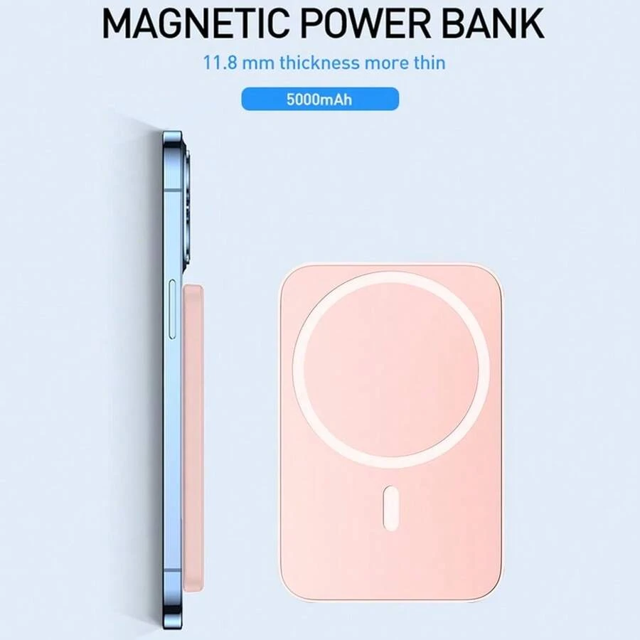 2025 Version Magsafe Portable Charger For IPhone – 5000mAh 20W Magnetic Power Bank, Fast Wireless Charging Battery Pack With 20W USB-C, Qi2 Certified, Compatible With IPhone 16/15/14/13/12 Series, Ultra-Slim & Airport-Approved - 粉色 - 查看 1