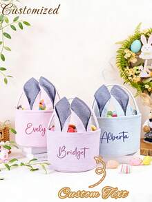 Personalized Easter Basket, Custom Bunny Basket, Embroidered Easter Basket, Custom Name Basket, Easter Gifts For Boys And Girls - Multicolor - View 1