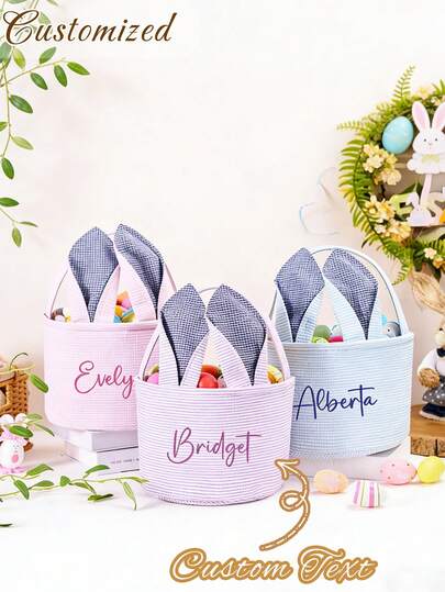 Personalized Easter Basket, Custom Bunny Basket, Embroidered Easter Basket, Custom Name Basket, Easter Gifts For Boys And Girls