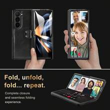Luxury Business PU Leather Electroplated Case With Ring Holder & Tempered Glass Screen Protector, Full Body Shockproof Protective Cover Compatible With Samsung Galaxy Z Fold 7/6/5/4 - Black - View 3